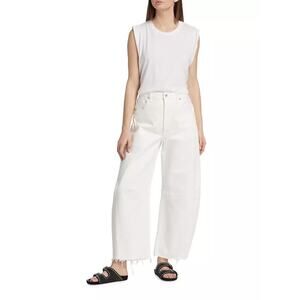 Citizens of Humanity Horseshoe White Wide Leg Jeans Raw Hem Cropped Distress 32